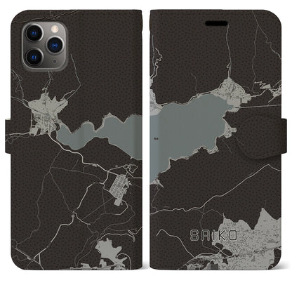 【西湖】地図柄iPhoneケース（手帳両面タイプ・モノトーン）iPhone 11 Pro Max 用