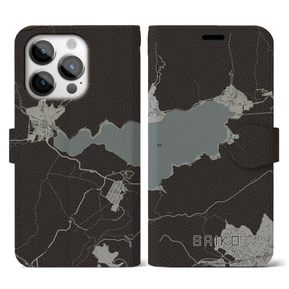 【西湖】地図柄iPhoneケース（手帳両面タイプ・モノトーン）iPhone 14 Pro 用