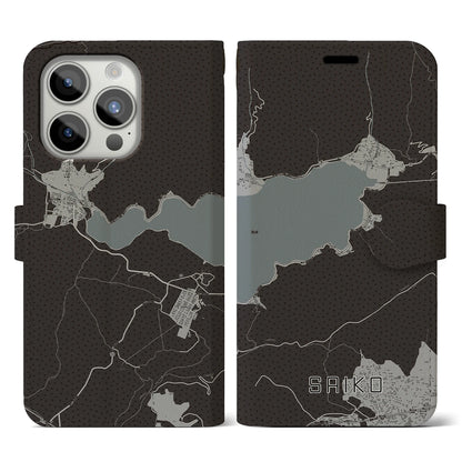 【西湖】地図柄iPhoneケース（手帳両面タイプ・モノトーン）iPhone 15 Pro 用