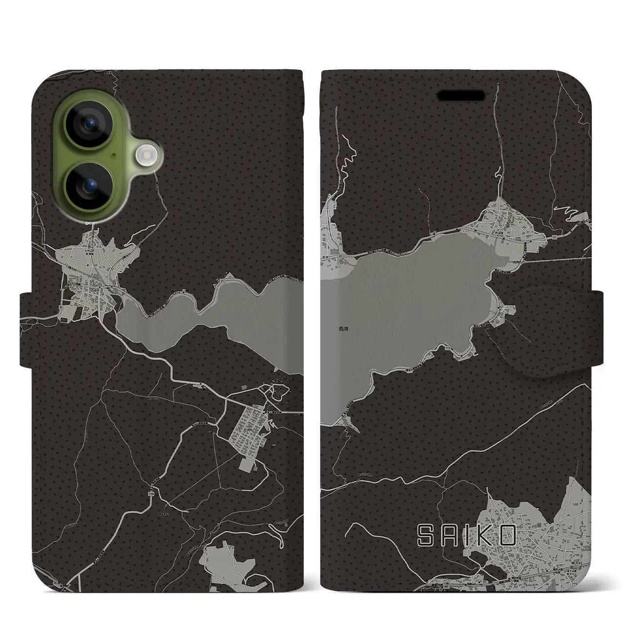 【西湖（山梨県）】地図柄iPhoneケース（手帳タイプ）