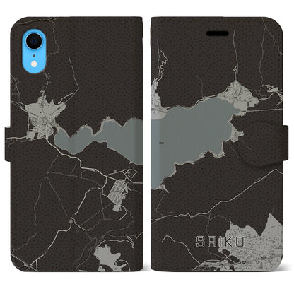 【西湖】地図柄iPhoneケース（手帳両面タイプ・モノトーン）iPhone XR 用