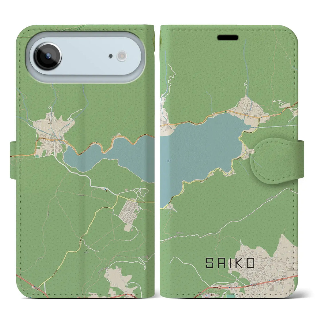 【西湖（山梨県）】地図柄iPhoneケース（手帳タイプ）モノトーン・iPhone 17 Pro Max 用