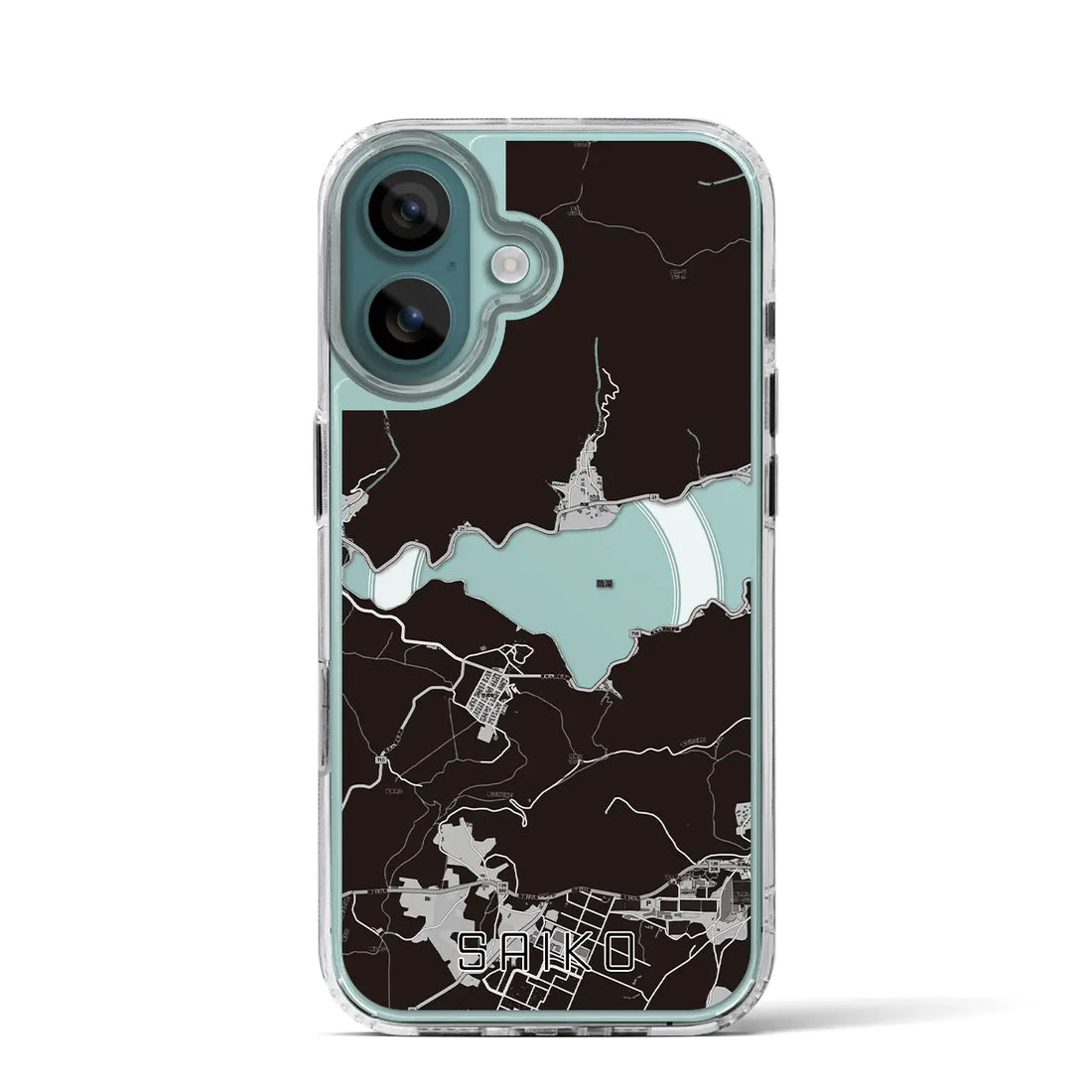 【西湖（山梨県）】地図柄iPhoneケース（MagSafeタイプ）モノトーン・iPhone 16 Pro 用