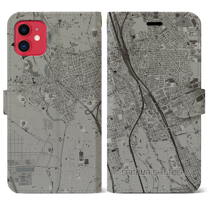 【さいたま新都心（埼玉県）】地図柄iPhoneケース（手帳タイプ）モノトーン・iPhone 11 用