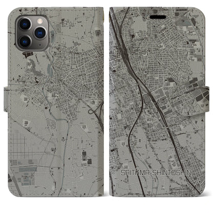 【さいたま新都心（埼玉県）】地図柄iPhoneケース（手帳タイプ）モノトーン・iPhone 11 Pro Max 用