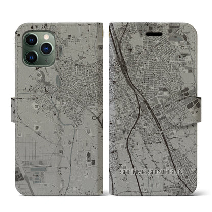 【さいたま新都心（埼玉県）】地図柄iPhoneケース（手帳タイプ）モノトーン・iPhone 11 Pro 用