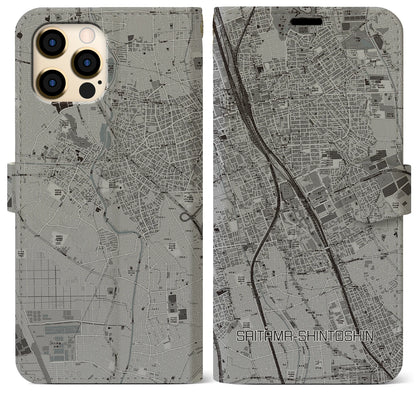 【さいたま新都心（埼玉県）】地図柄iPhoneケース（手帳タイプ）モノトーン・iPhone 12 Pro Max 用