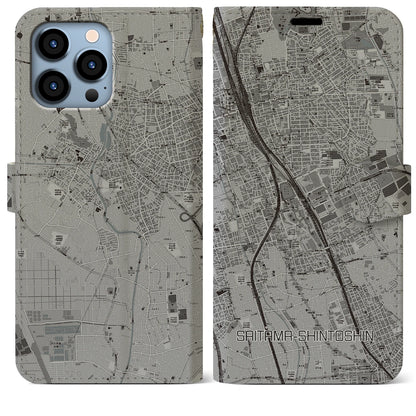 【さいたま新都心（埼玉県）】地図柄iPhoneケース（手帳タイプ）モノトーン・iPhone 13 Pro Max 用