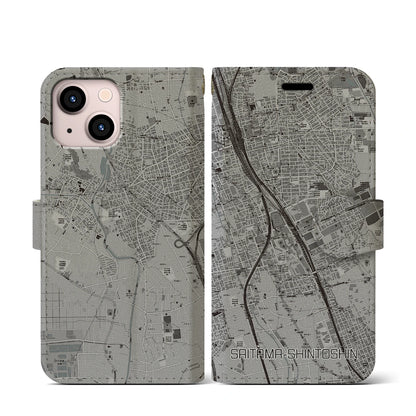 【さいたま新都心（埼玉県）】地図柄iPhoneケース（手帳タイプ）モノトーン・iPhone 13 mini 用