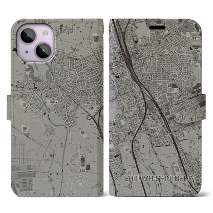 【さいたま新都心（埼玉県）】地図柄iPhoneケース（手帳タイプ）モノトーン・iPhone 14 用