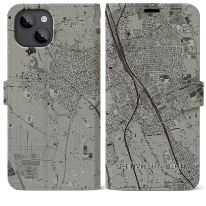 【さいたま新都心（埼玉県）】地図柄iPhoneケース（手帳タイプ）モノトーン・iPhone 14 Plus 用