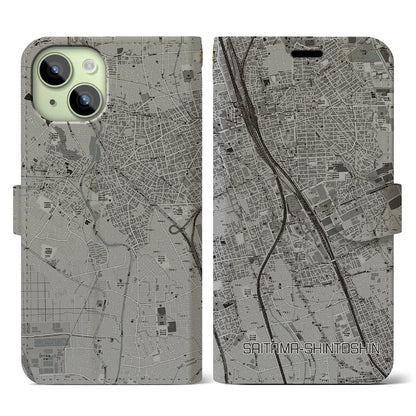 【さいたま新都心（埼玉県）】地図柄iPhoneケース（手帳タイプ）モノトーン・iPhone 15 用