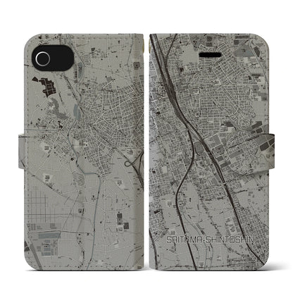 【さいたま新都心（埼玉県）】地図柄iPhoneケース（手帳タイプ）モノトーン・iPhone SE（第3 / 第2世代） / 8 / 7 / 6s / 6 用