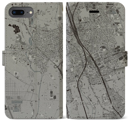 【さいたま新都心（埼玉県）】地図柄iPhoneケース（手帳タイプ）モノトーン・iPhone 8Plus /7Plus / 6sPlus / 6Plus 用