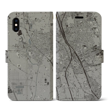 【さいたま新都心（埼玉県）】地図柄iPhoneケース（手帳タイプ）モノトーン・iPhone XS / X 用