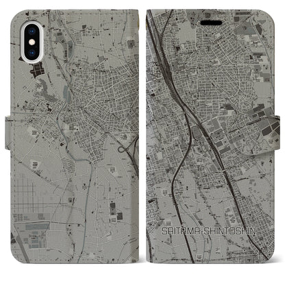 【さいたま新都心（埼玉県）】地図柄iPhoneケース（手帳タイプ）モノトーン・iPhone XS Max 用