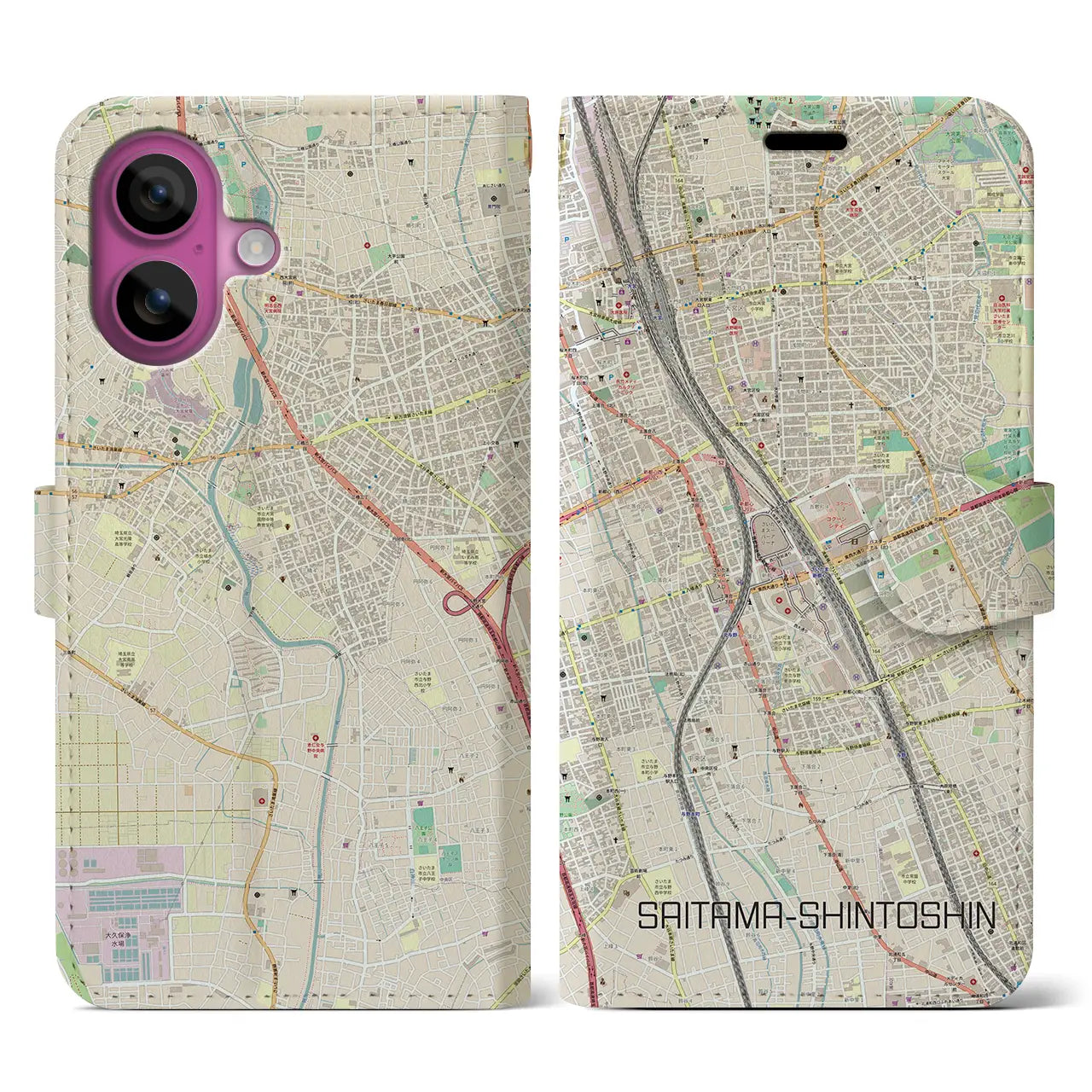 【さいたま新都心（埼玉県）】地図柄iPhoneケース（手帳タイプ）ナチュラル・iPhone 16 Pro 用