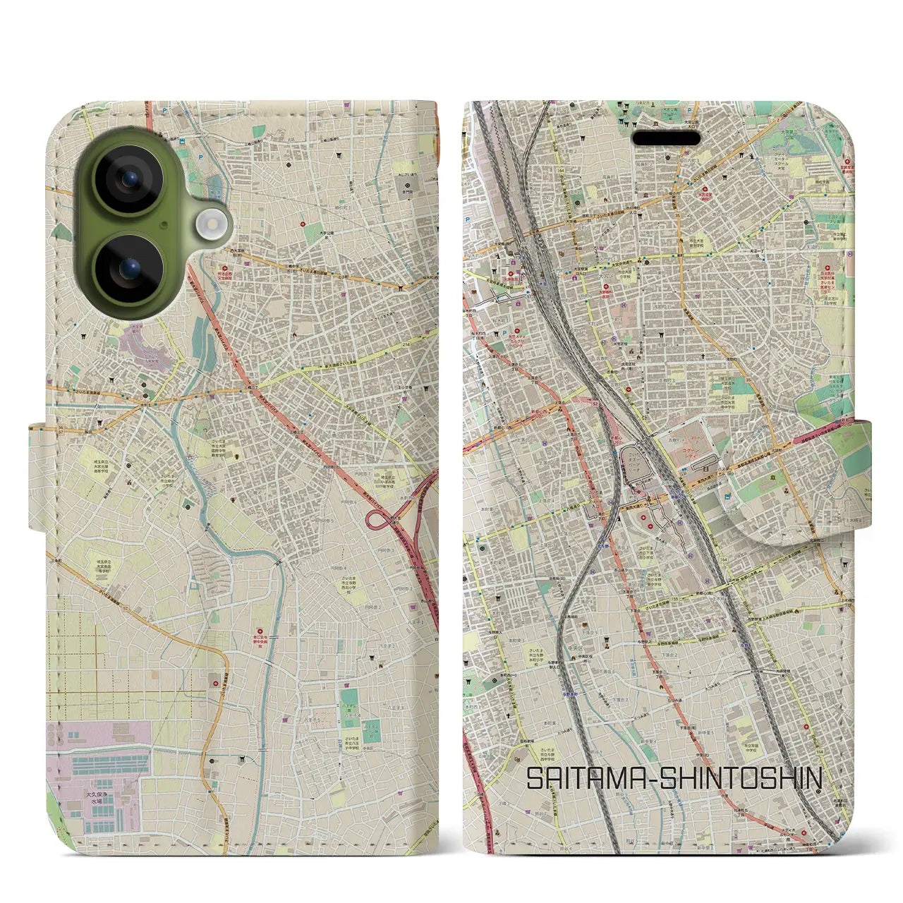 【さいたま新都心（埼玉県）】地図柄iPhoneケース（手帳タイプ）