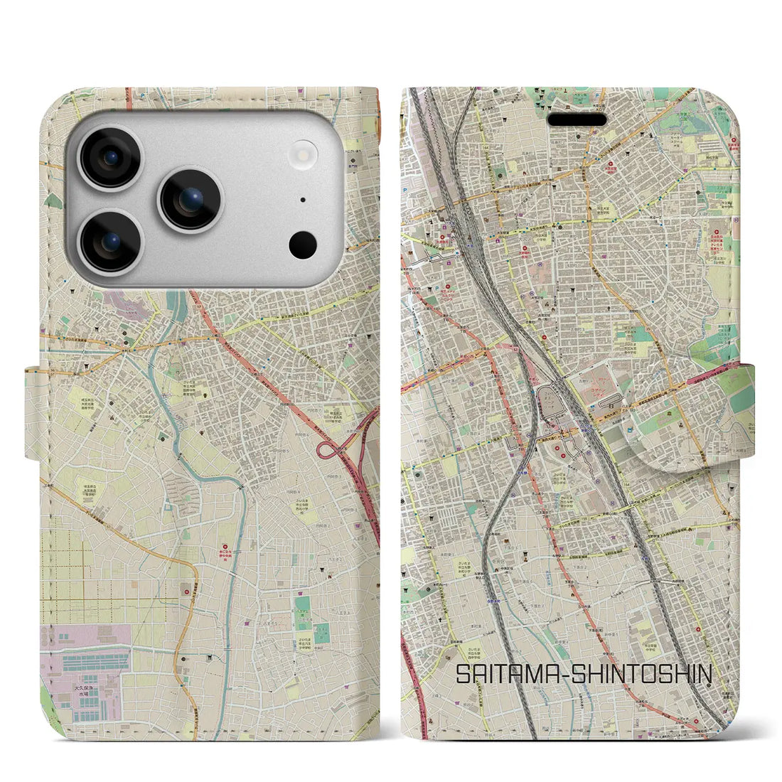 【さいたま新都心(埼玉県)】地図柄iPhoneケース(手帳タイプ)モノトーン・iPhone 17 Pro Max 用