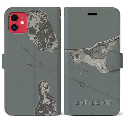 【西戸崎（福岡県）】地図柄iPhoneケース（手帳タイプ）モノトーン・iPhone 11 用