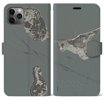 【西戸崎（福岡県）】地図柄iPhoneケース（手帳タイプ）モノトーン・iPhone 11 Pro Max 用