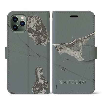 【西戸崎（福岡県）】地図柄iPhoneケース（手帳タイプ）モノトーン・iPhone 11 Pro 用