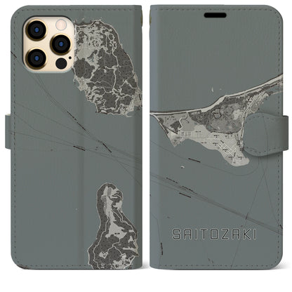 【西戸崎（福岡県）】地図柄iPhoneケース（手帳タイプ）モノトーン・iPhone 12 Pro Max 用