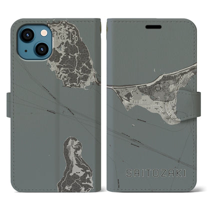 【西戸崎（福岡県）】地図柄iPhoneケース（手帳タイプ）モノトーン・iPhone 13 用