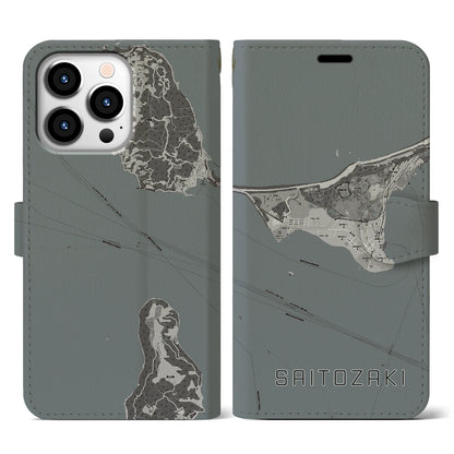 【西戸崎（福岡県）】地図柄iPhoneケース（手帳タイプ）モノトーン・iPhone 13 Pro 用