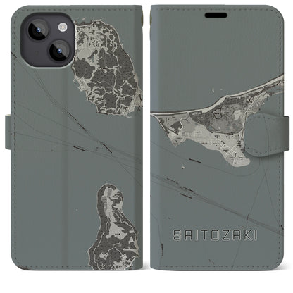 【西戸崎（福岡県）】地図柄iPhoneケース（手帳タイプ）モノトーン・iPhone 14 Plus 用