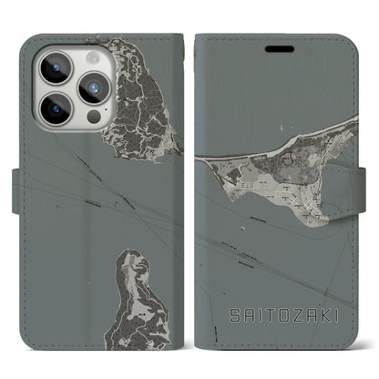 【西戸崎（福岡県）】地図柄iPhoneケース（手帳タイプ）モノトーン・iPhone 15 Pro 用