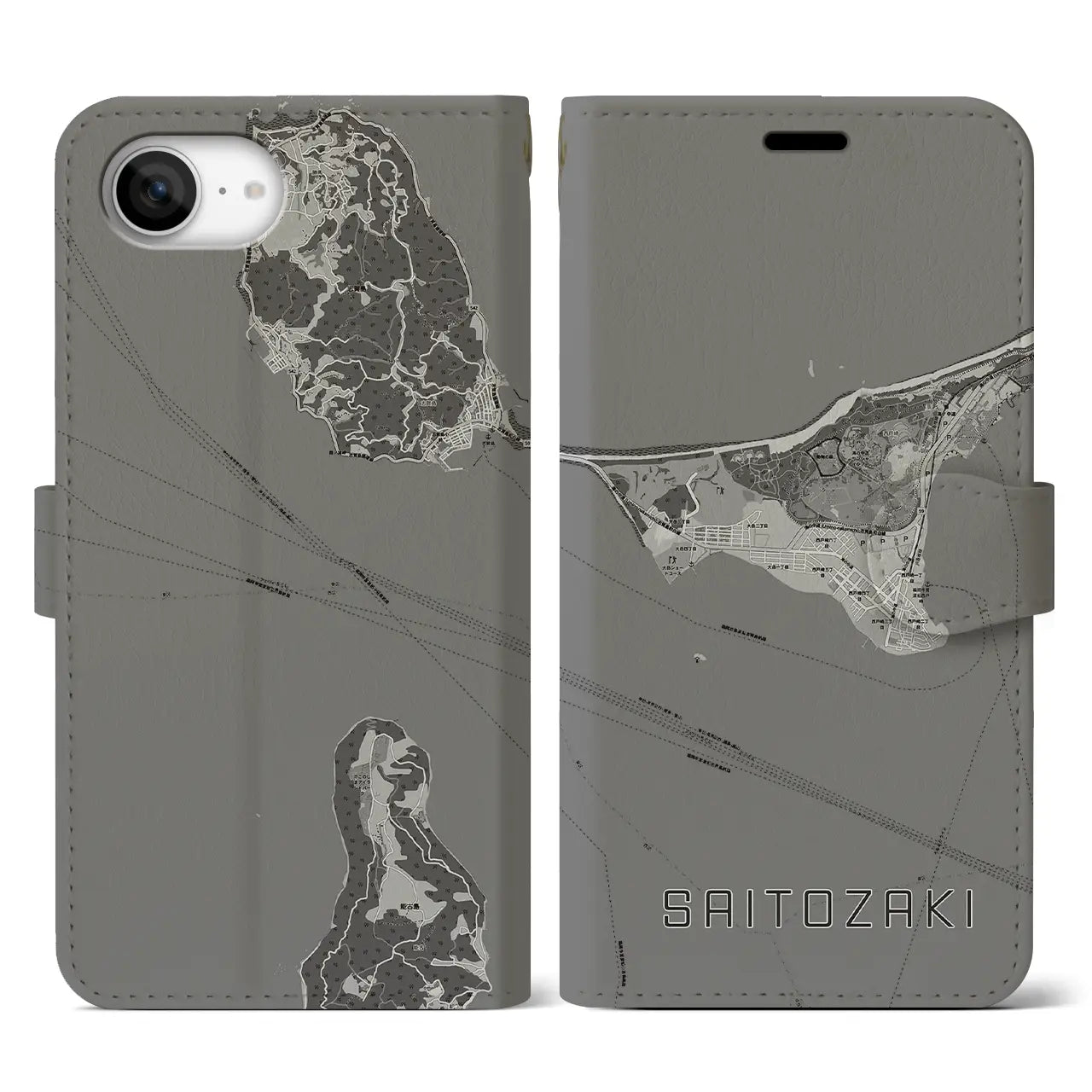 【西戸崎（福岡県）】地図柄iPhoneケース（手帳タイプ）