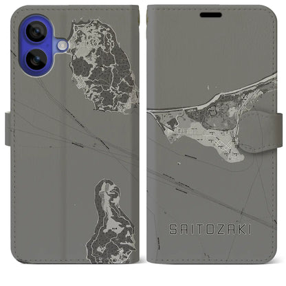 【西戸崎（福岡県）】地図柄iPhoneケース（手帳タイプ）モノトーン・iPhone 16 Pro Max 用