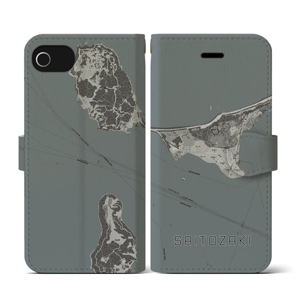 【西戸崎（福岡県）】地図柄iPhoneケース（手帳タイプ）モノトーン・iPhone SE（第3 / 第2世代） / 8 / 7 / 6s / 6 用