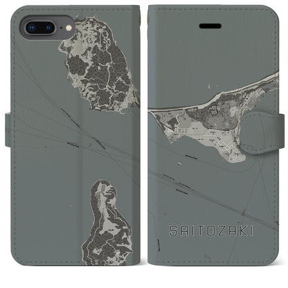 【西戸崎（福岡県）】地図柄iPhoneケース（手帳タイプ）モノトーン・iPhone 8Plus /7Plus / 6sPlus / 6Plus 用