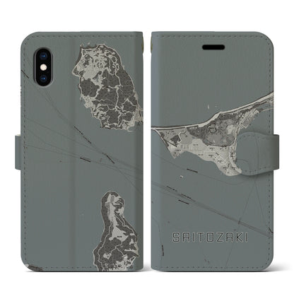 【西戸崎（福岡県）】地図柄iPhoneケース（手帳タイプ）モノトーン・iPhone XS / X 用