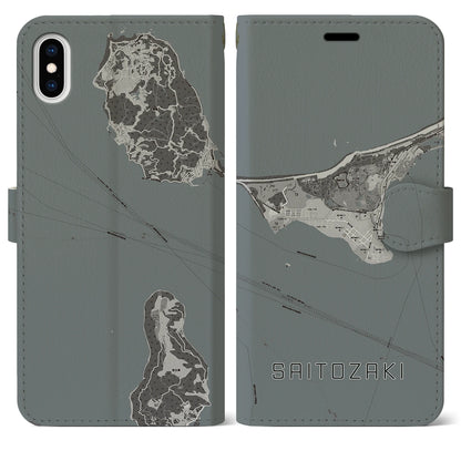 【西戸崎（福岡県）】地図柄iPhoneケース（手帳タイプ）モノトーン・iPhone XS Max 用