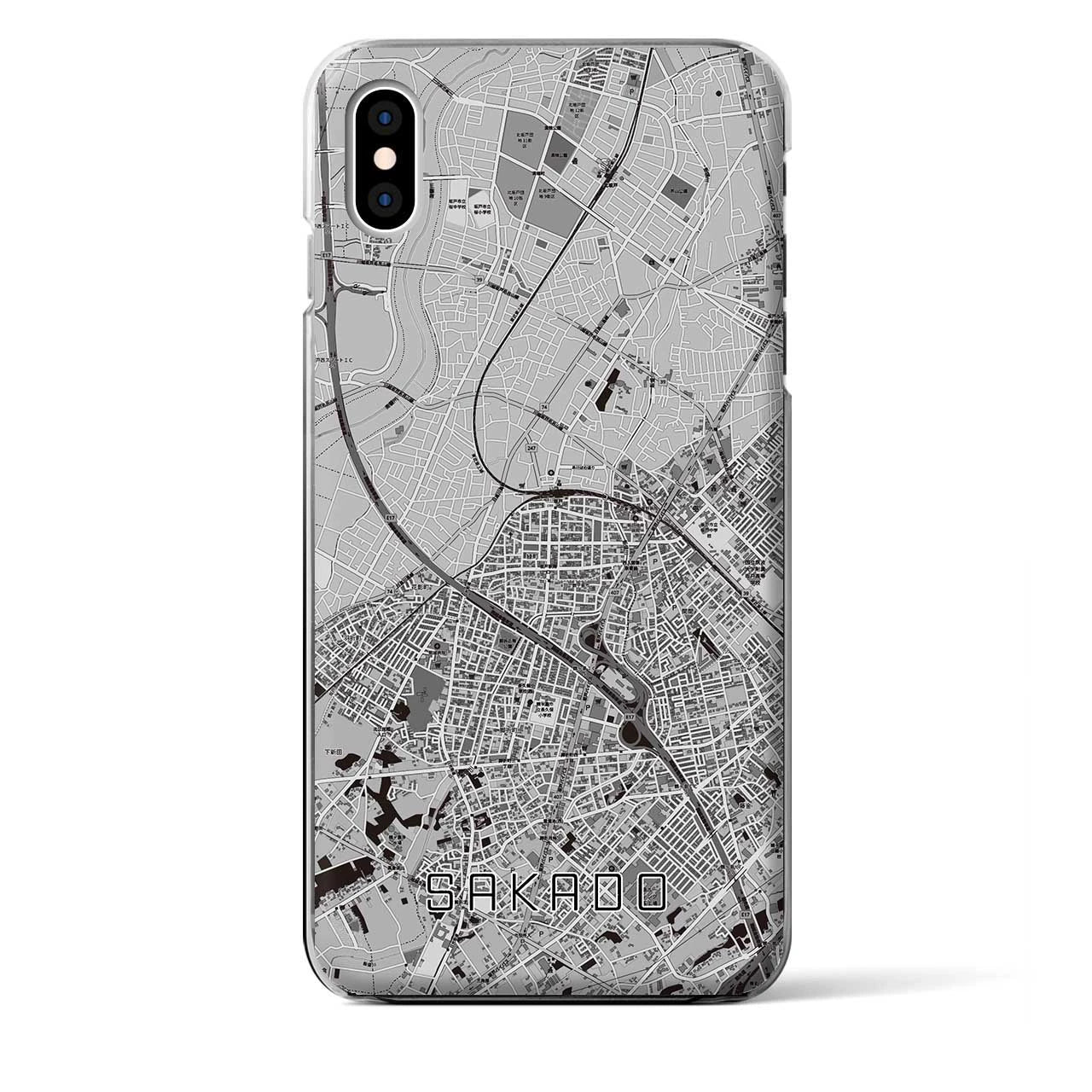 【坂戸（埼玉県）】地図柄iPhoneケース（クリアタイプ）モノトーン・iPhone XS Max 用