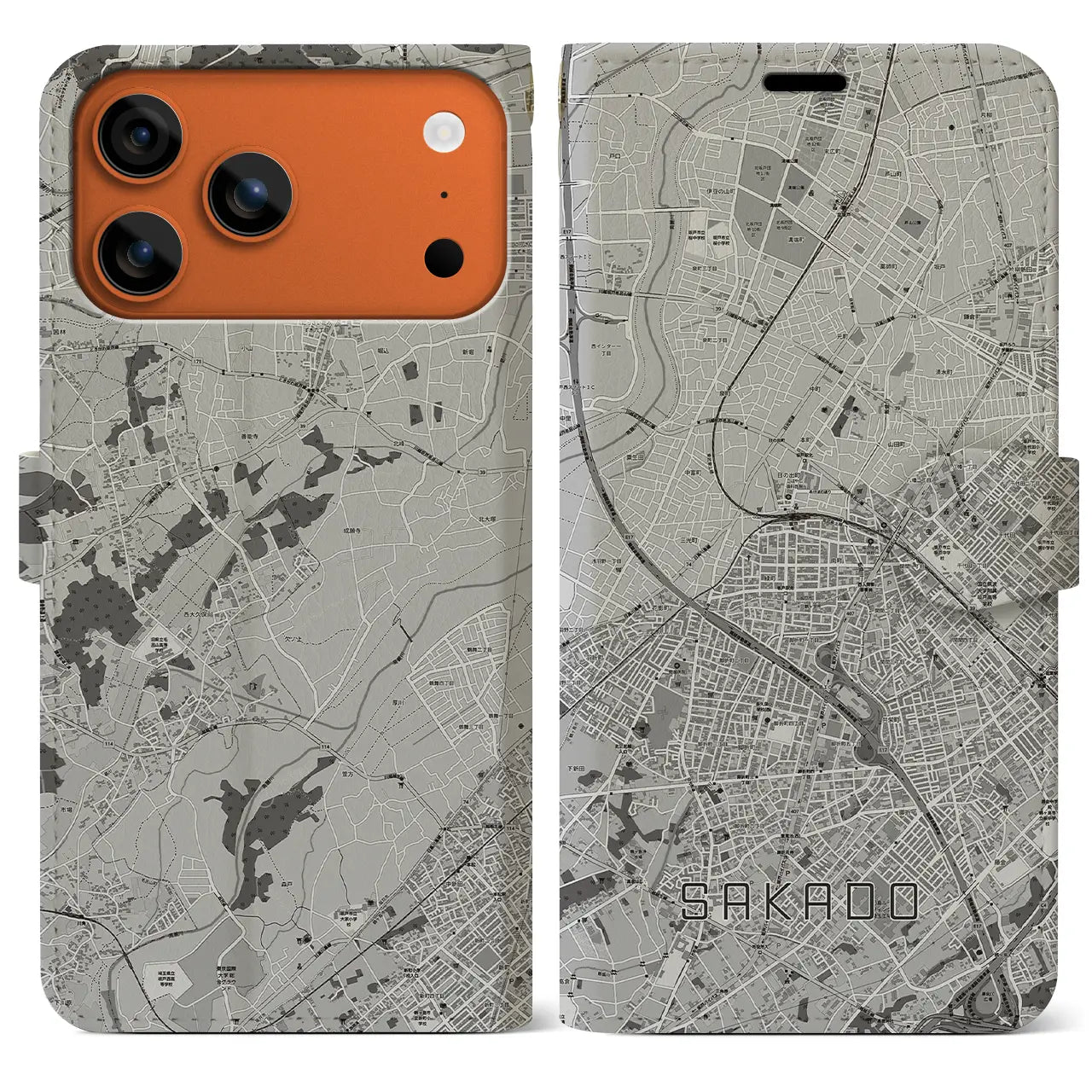 【坂戸（埼玉県）】地図柄iPhoneケース（手帳タイプ）