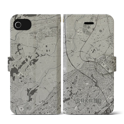 【坂戸（埼玉県）】地図柄iPhoneケース（手帳タイプ）モノトーン・iPhone SE（第3 / 第2世代） / 8 / 7 / 6s / 6 用