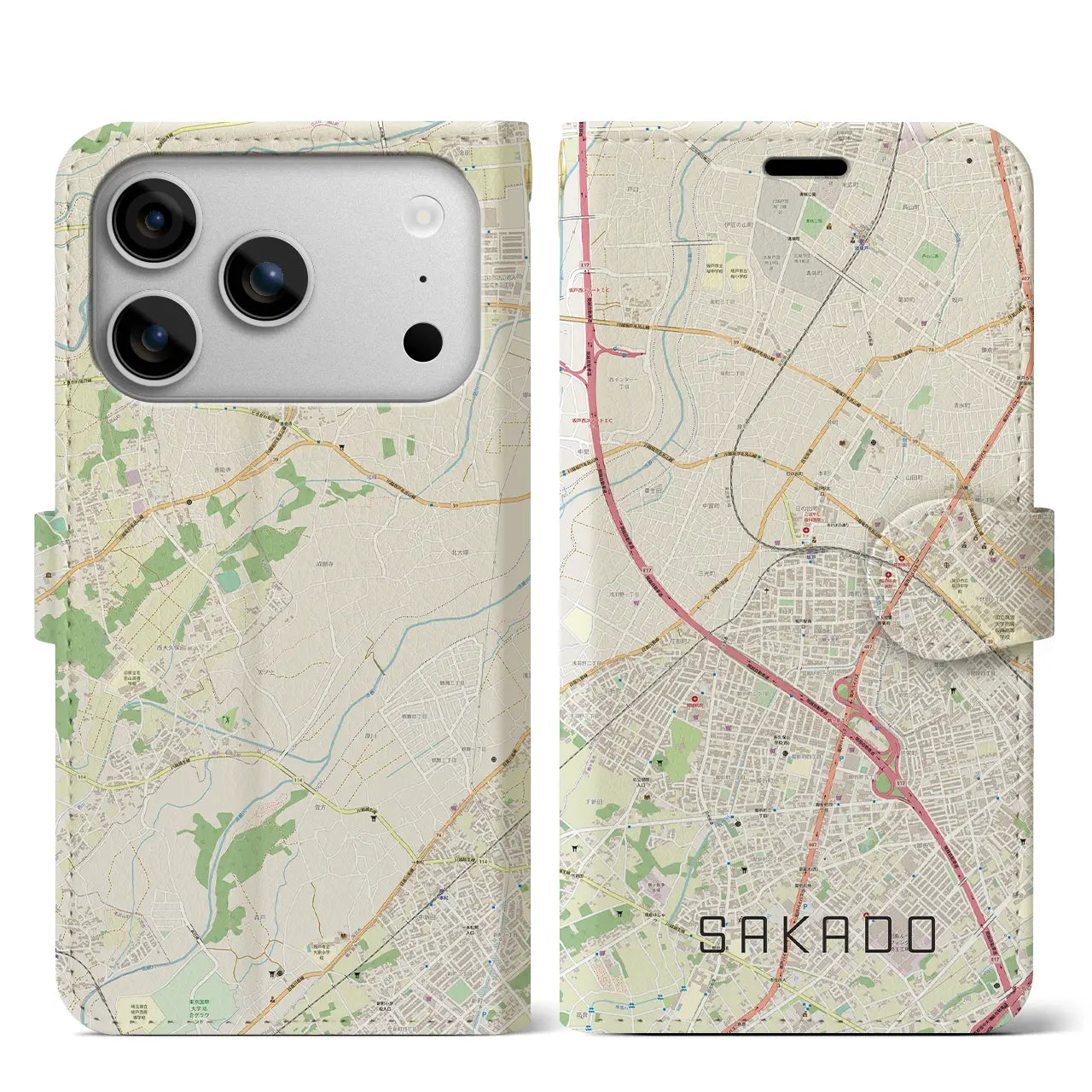 【坂戸（埼玉県）】地図柄iPhoneケース（手帳タイプ）