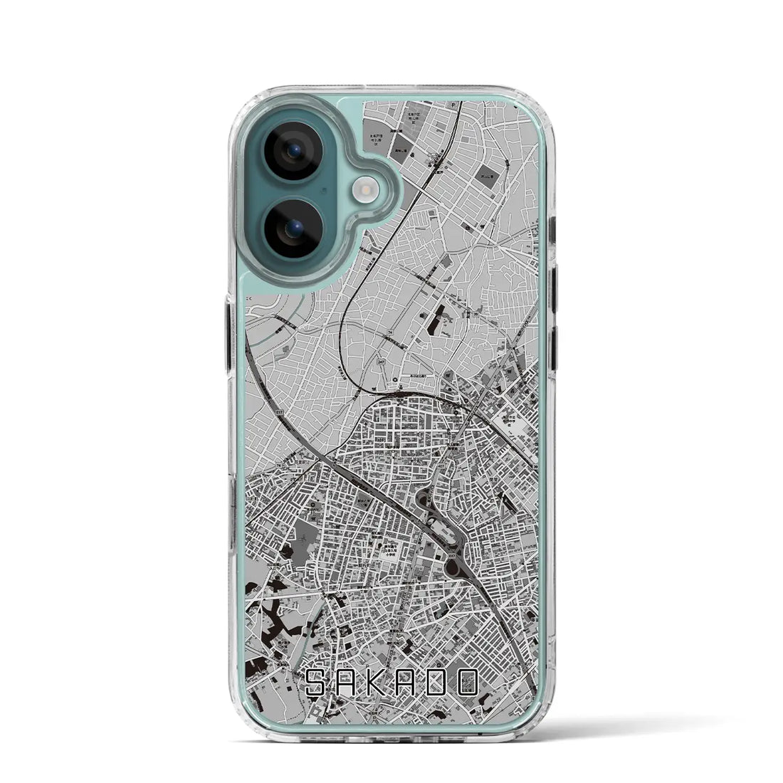 【坂戸（埼玉県）】地図柄iPhoneケース（MagSafeタイプ）モノトーン・iPhone 16 Pro 用