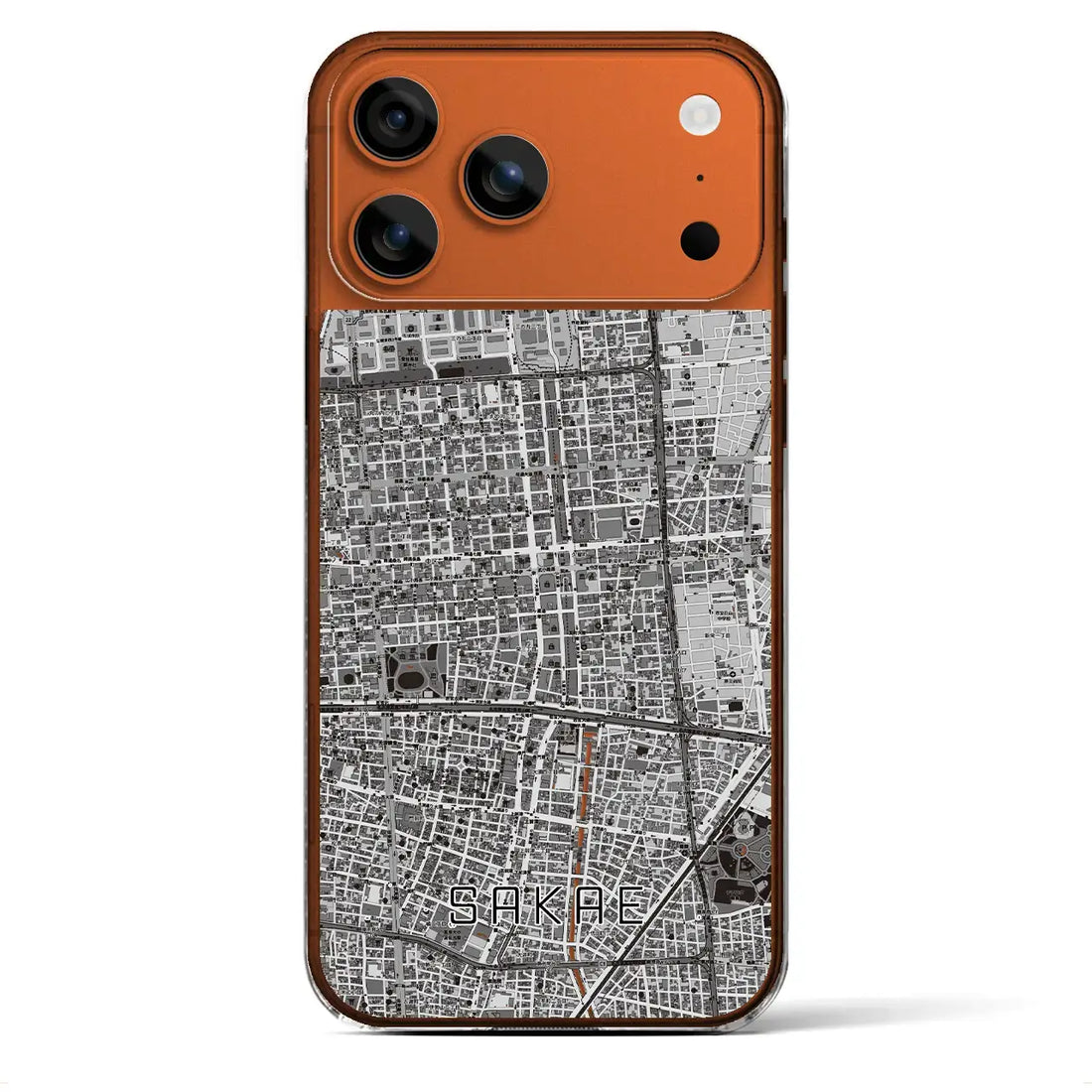 【栄(愛知県)】地図柄iPhoneケース(クリアタイプ)モノトーン・iPhone 17 Pro Max 用