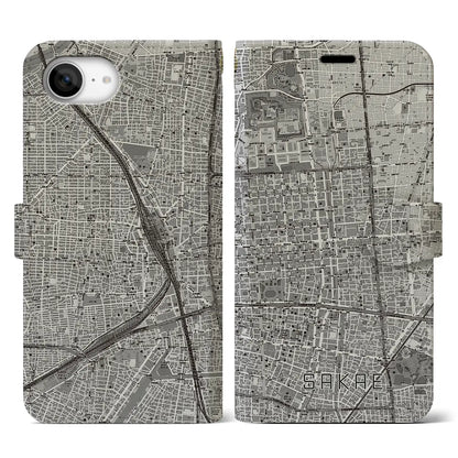 【栄（愛知県）】地図柄iPhoneケース（手帳タイプ）