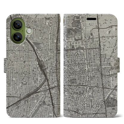 【栄（愛知県）】地図柄iPhoneケース（手帳タイプ）