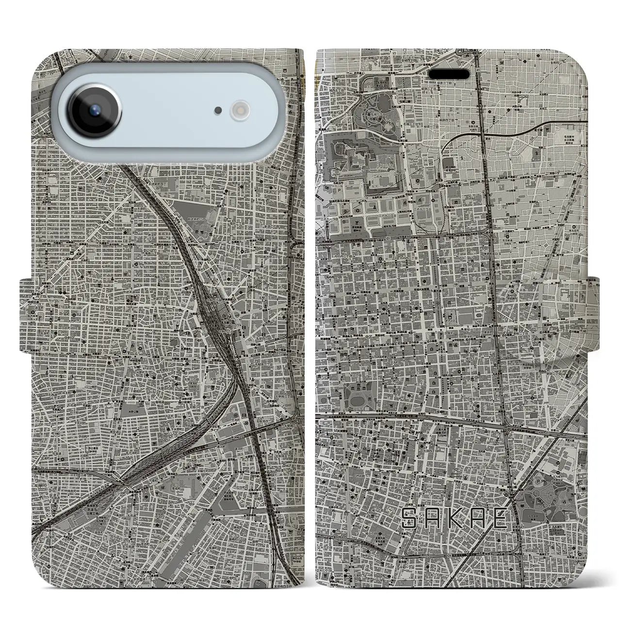 【栄（愛知県）】地図柄iPhoneケース（手帳タイプ）