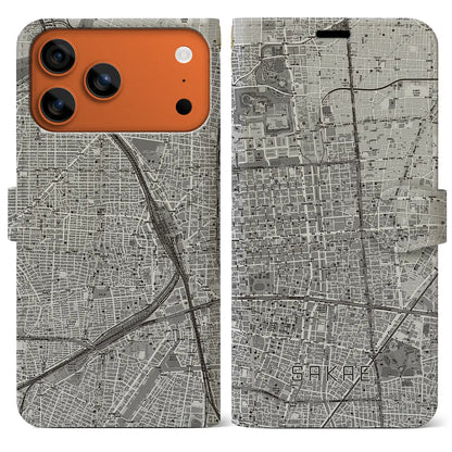 【栄（愛知県）】地図柄iPhoneケース（手帳タイプ）