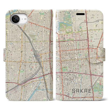 【栄（愛知県）】地図柄iPhoneケース（手帳タイプ）