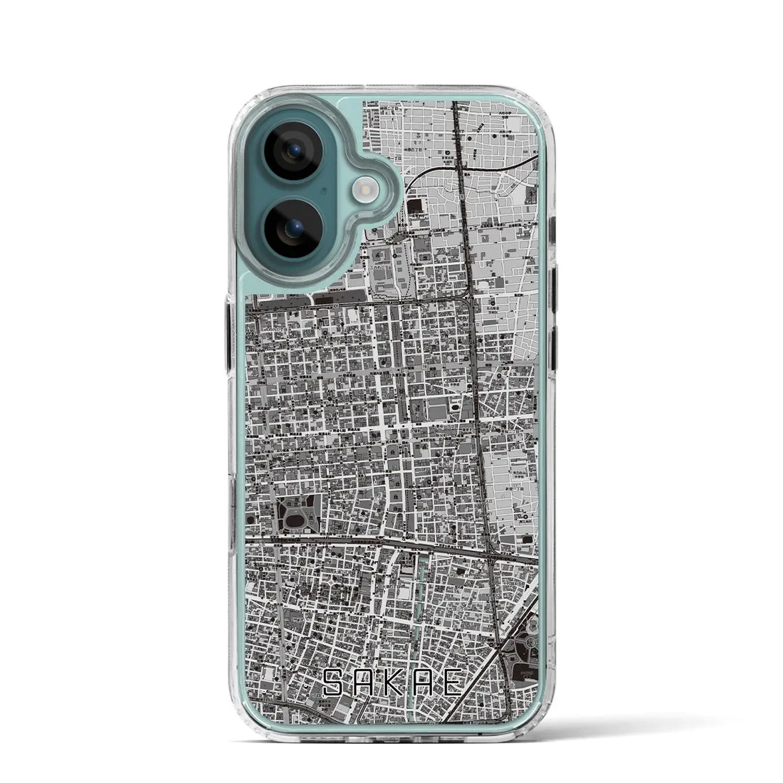 【栄(愛知県)】地図柄iPhoneケース(MagSafeタイプ)モノトーン・iPhone 16 Pro 用