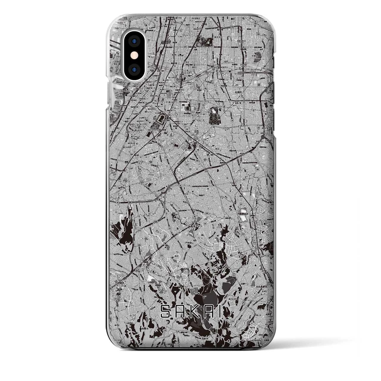 【堺2（大阪府）】地図柄iPhoneケース（クリアタイプ）モノトーン・iPhone XS Max 用